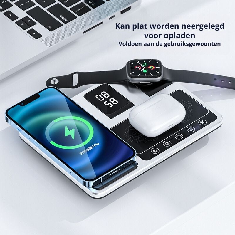ChargeNest Flex | 4-in-1 Wireless Charging Station | Faltbar & Kompakt | 30W Schnellladung