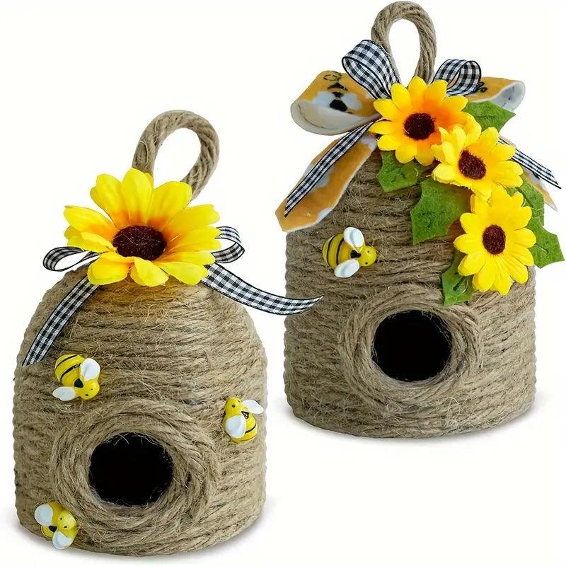 Buzova Hänge-Bienenhaus | Naturdeko mit Sonnenblumen | Aus Hanfseil | Wetterfest