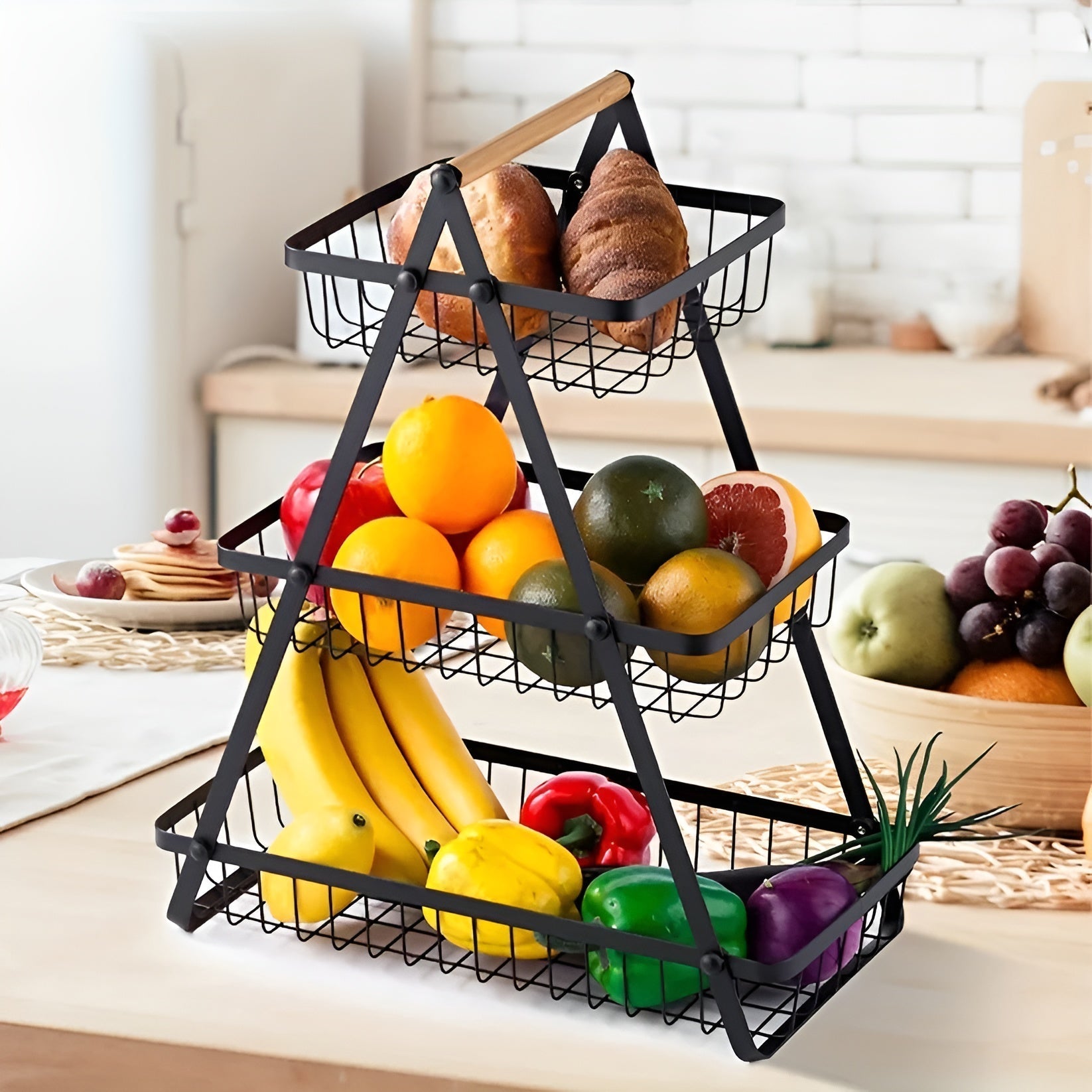 FruttaTier | 3-Etagen Obstkorb | Platzsparend & Modern | Pulverbeschichtetes Metall