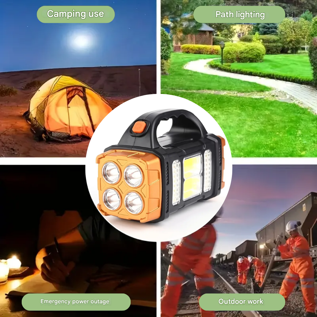 Torchora 3-in-1 Outdoor-Taschenlampe | LED-Beleuchtung & Powerbank | Solar & USB Ladefunktion | Kompakt & Wetterfest