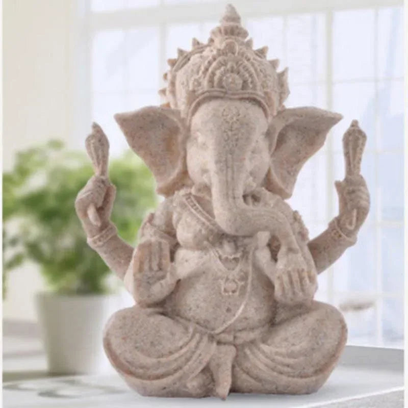 Anuvira | Ganesha Elefantenfigur | Handgefertigte Sandsteinoptik | Spirituelle Wohn- & Meditationsdekoration | 7,5 × 6 × 9,5 cm