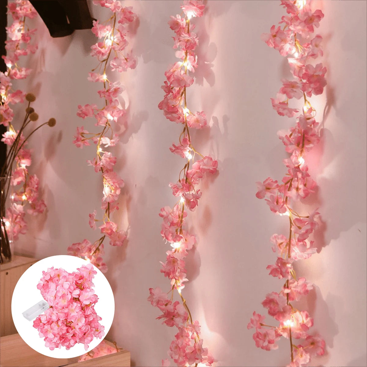 SakuraGlow Kirschblüten-Lichterkette | 20 LED Girlande | Romantische Schlafzimmer- & Partydekoration