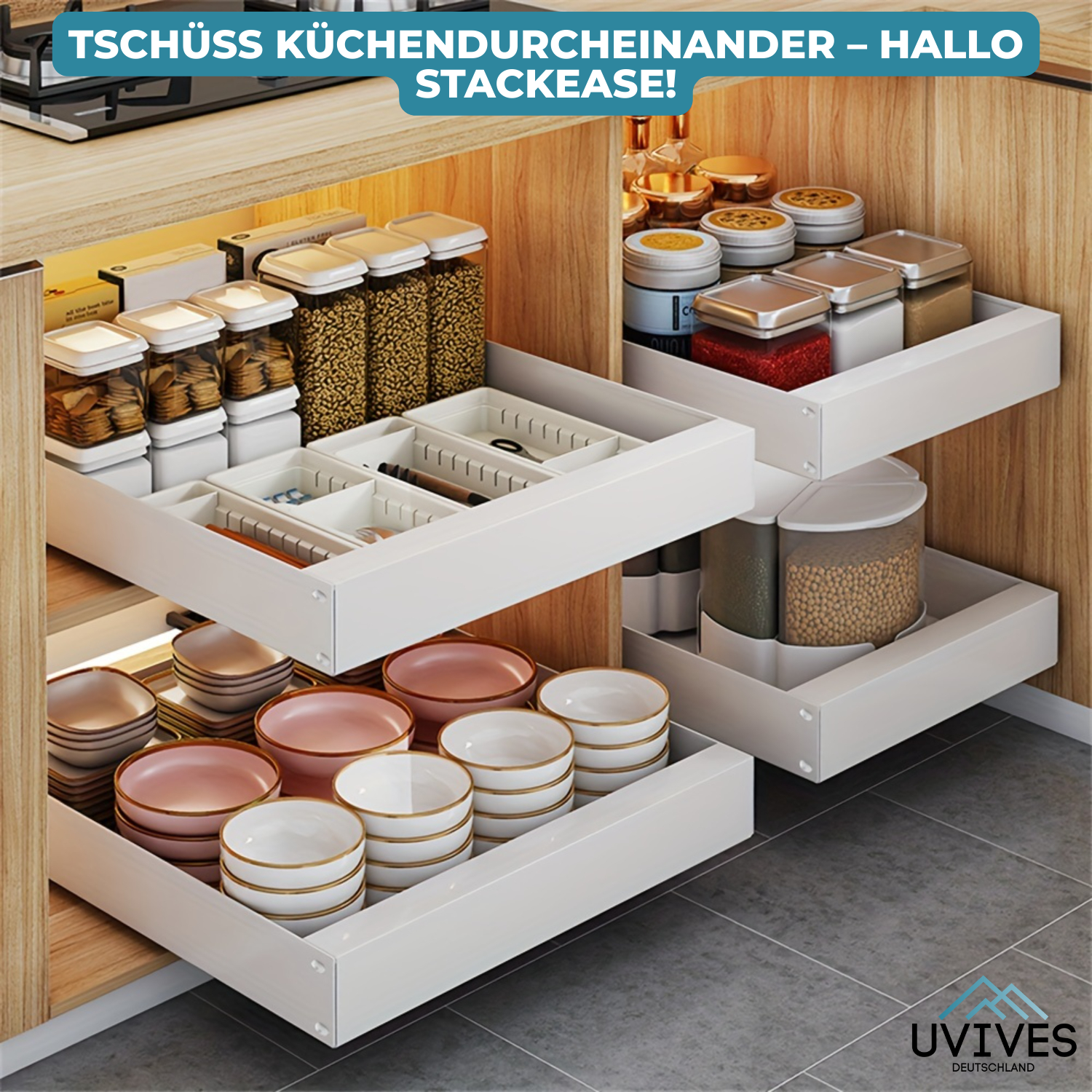 StackEase™ – Der clevere Küchenschrank-Organizer!