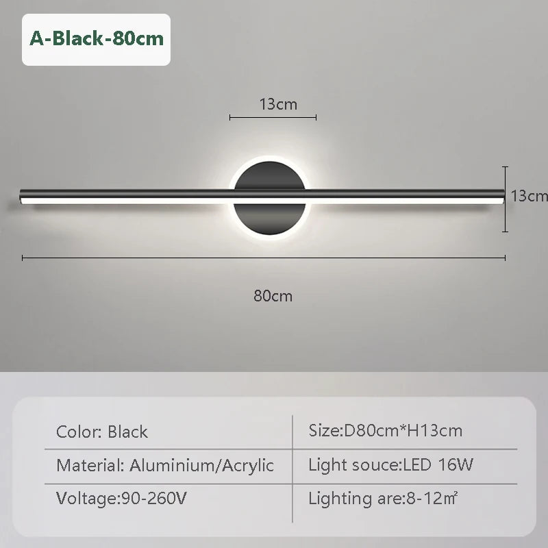 LED-Wandleuchte LineaLux | Schwarz und Gold | 40/60/80 cm | Warm-, Kalt- & Dreifarbenbeleuchtung | Zeitgenössische Spiegel- & Wandleuchte