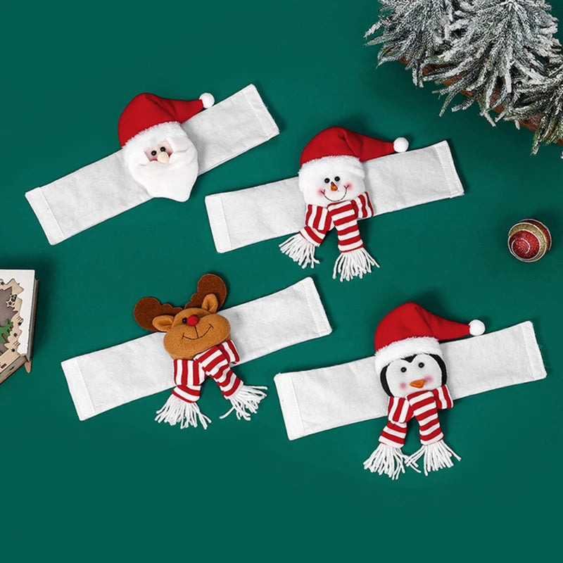 MerryHug | Weihnachtsvorhanghalter | Pinguin, Weihnachtsmann, Elch & Schneemann | 36×17 cm