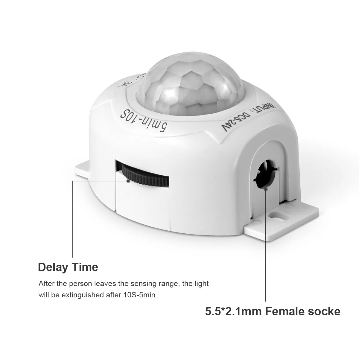 Sensalux PIR-Bewegungsmelder-Schalter | DC 5V–24V | Infrarot-Erkennung | Einstellbare Verzögerungszeit | Geeignet für LED-Streifen & Nachtlichter