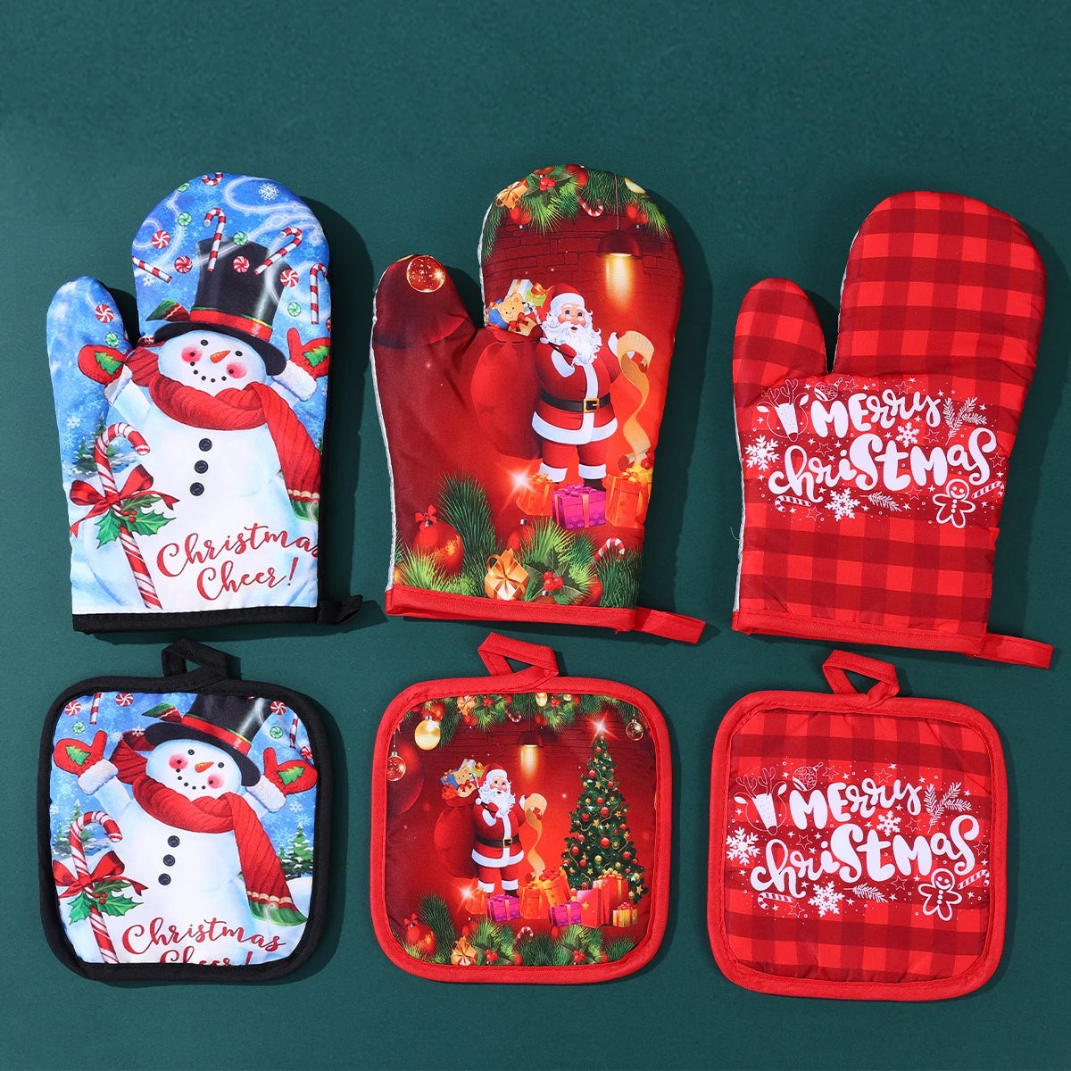 HollyHeat Ofenhandschuhe Duo | Festliche Weihnachts-Backhandschuhe | Hitzebeständige Küchenhandschuhe für Weihnachten und Neujahr