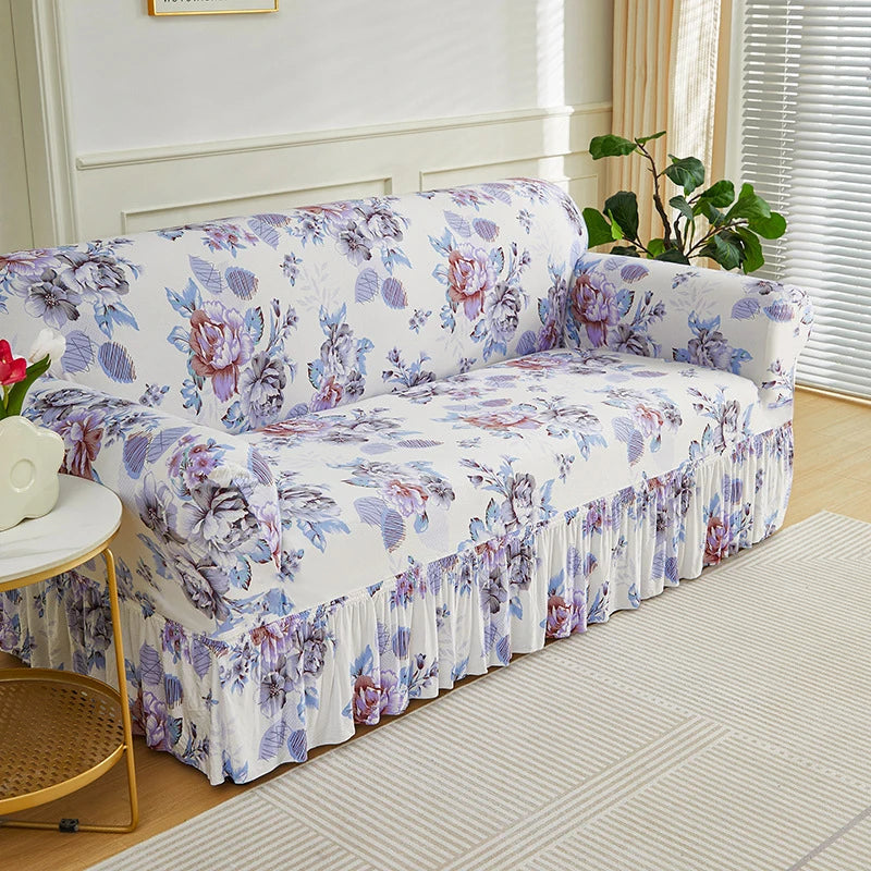 Floravelle | Sofaüberwurf mit Blumenmuster | Elastisch & Rutschfest | Dekorativer Rüschenakzent | Waschbarer Sofabezug