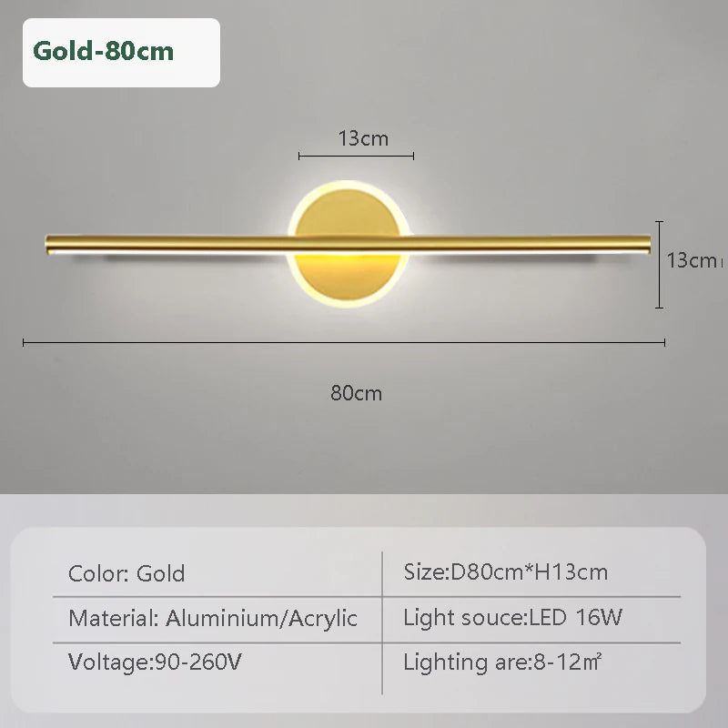 LED-Wandleuchte LineaLux | Schwarz und Gold | 40/60/80 cm | Warm-, Kalt- & Dreifarbenbeleuchtung | Zeitgenössische Spiegel- & Wandleuchte