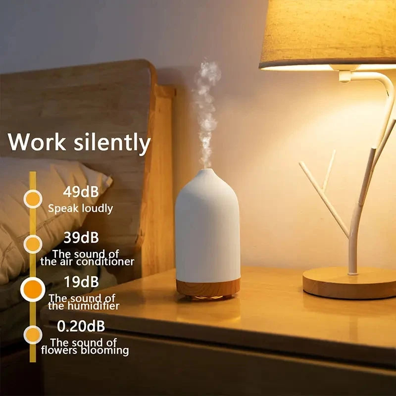 Aromisca Keramik Aroma-Diffuser | 100 ml Ultraschall-Luftbefeuchter | 7 LED-Farben & Timer | Handgefertigter Stil | EU-Stecker