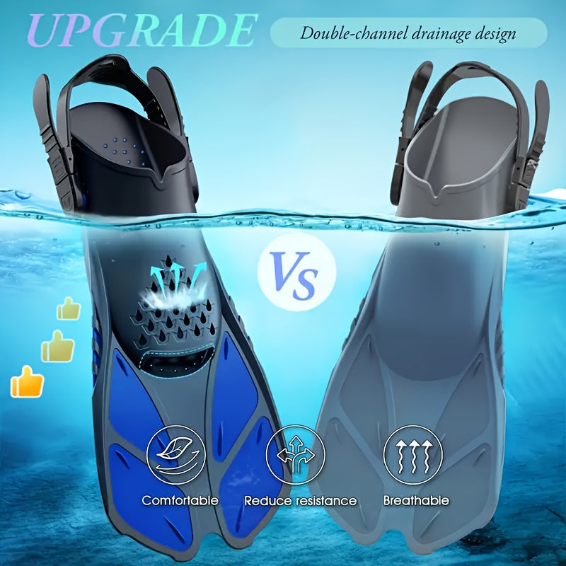AquaStride | Schnorchel- & Schwimmflossen | Verstellbare Schnallen, Offene Ferse & Kompakt | Für Reisen, Urlaub & Wassersport