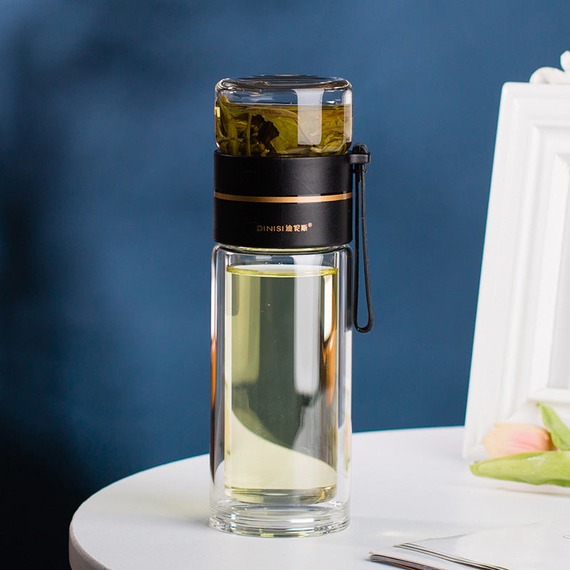 TeaVoyage Infuser | Doppelt isolierte Teeflasche | Auslaufsicher & Stilvoll | 400–450 ml Borosilikatglas