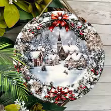 FrostVille | Weihnachtsschild aus Holz mit Relief-Effekt | Winterdorf und verschneite Landschaft | Wand- und Türdekoration