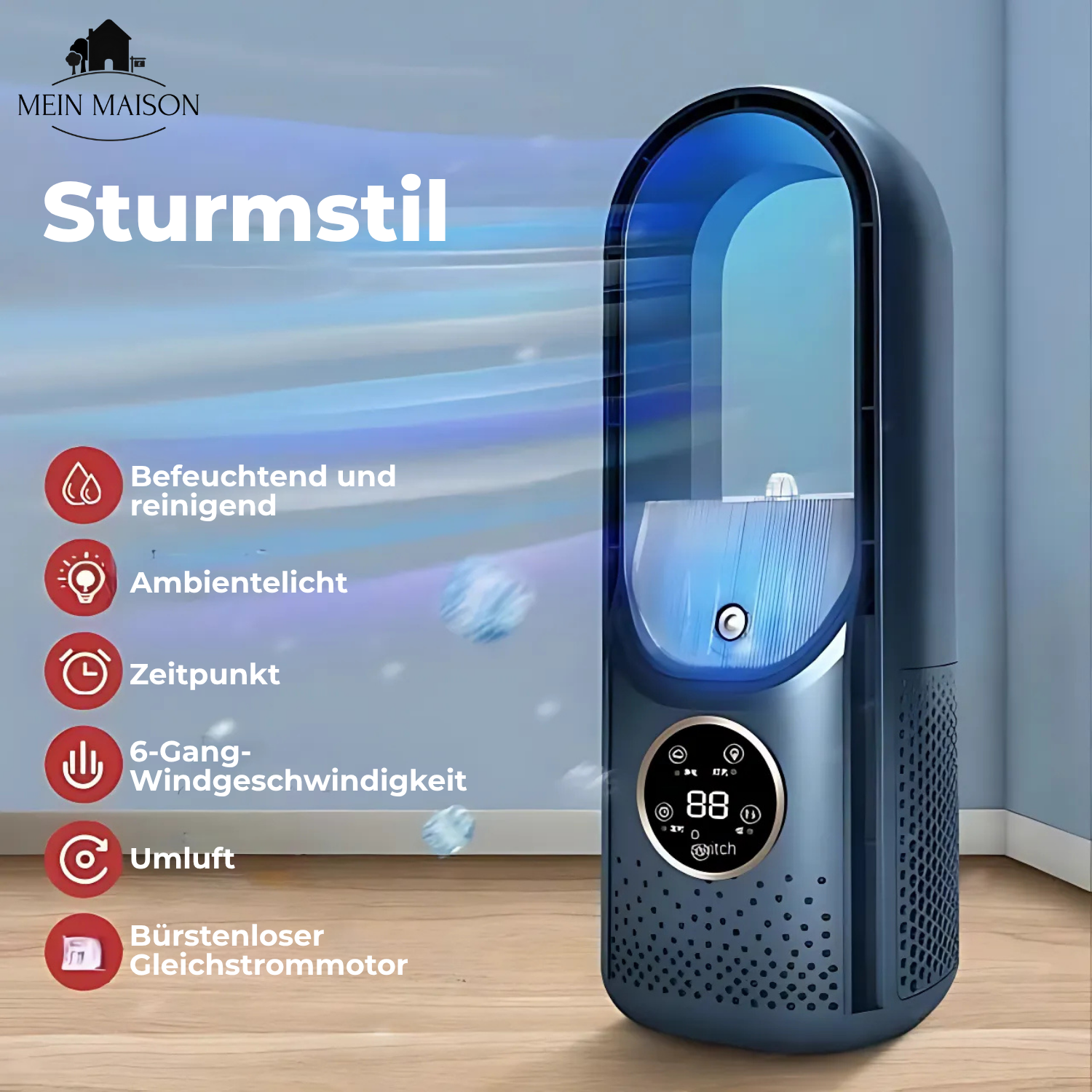 BrisaFlow Tisch-Luftkühler | 3-in-1 Kühlung & Befeuchtung | Bladeless Design | USB & Timer