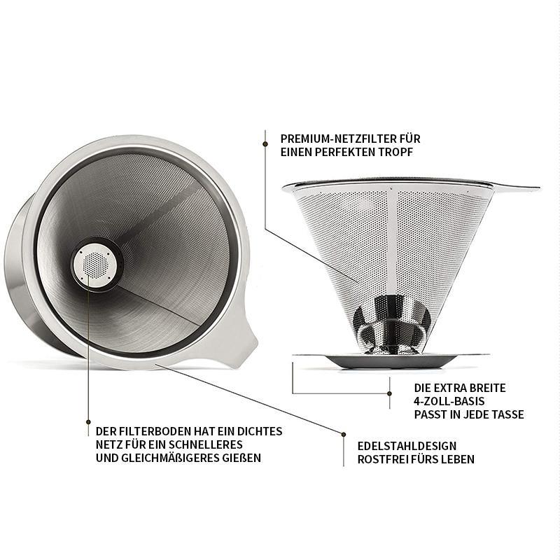 Kafélio PureSteel | Edelstahl Kaffeefilter | Wiederverwendbar | Ø 11,5–12,5 cm