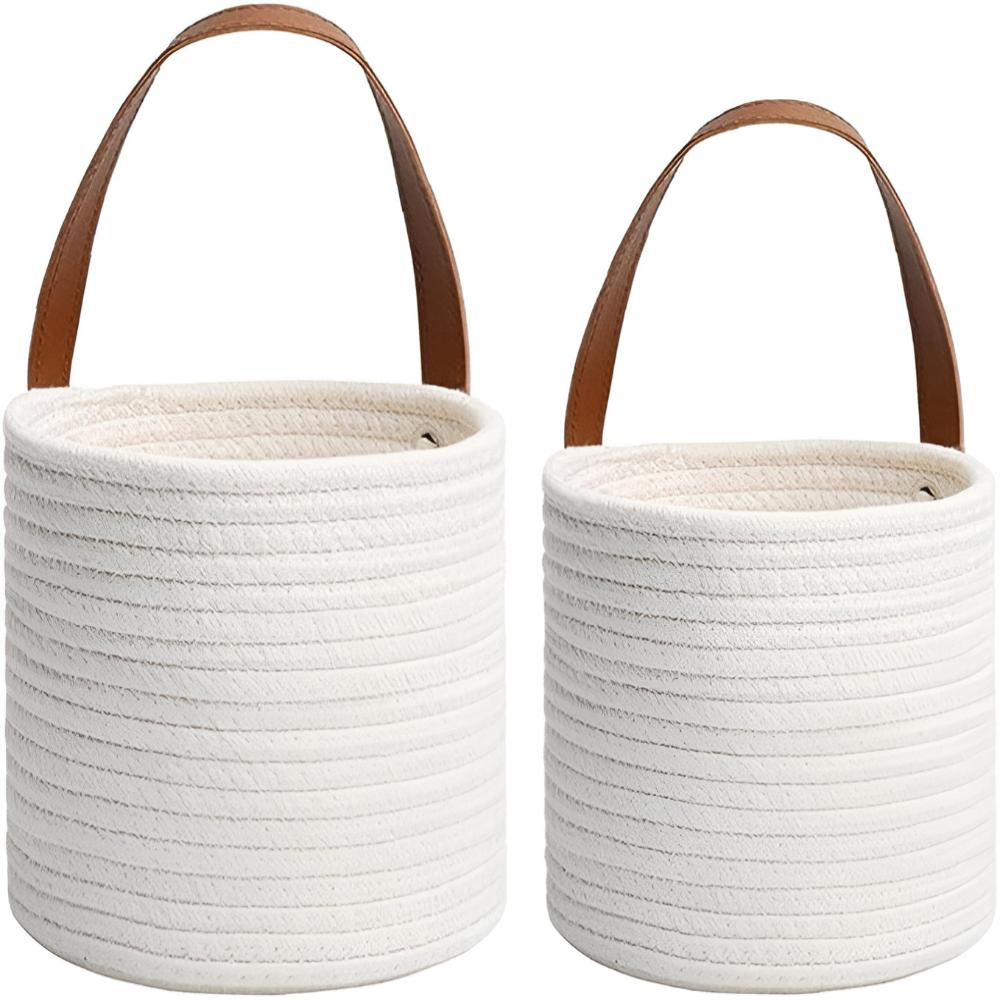 Harmona Hanging Baskets Set | Handgewebt aus Baumwollseil | Für Wanddekoration & Aufbewahrung | 2er-Set