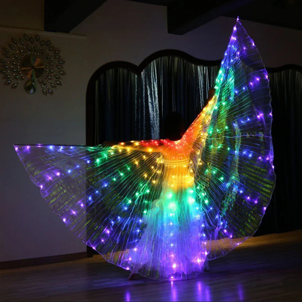 LED-Flügelkostüm LumiWings | Beleuchteter Feenumhang | 140 cm / 110 cm | Inklusive Teleskopstäben & Schalter | Ideal für Bühne, Party & Show