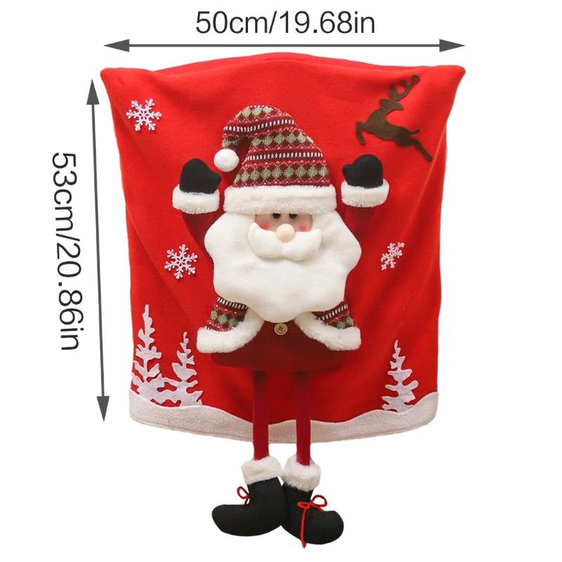 Jolivine | Weihnachtsstuhlhusse | Muster mit Weihnachtsmann, Schneemann und Rentier | Festliche Stuhldekoration für Weihnachten & Neujahr | Weich und waschbar