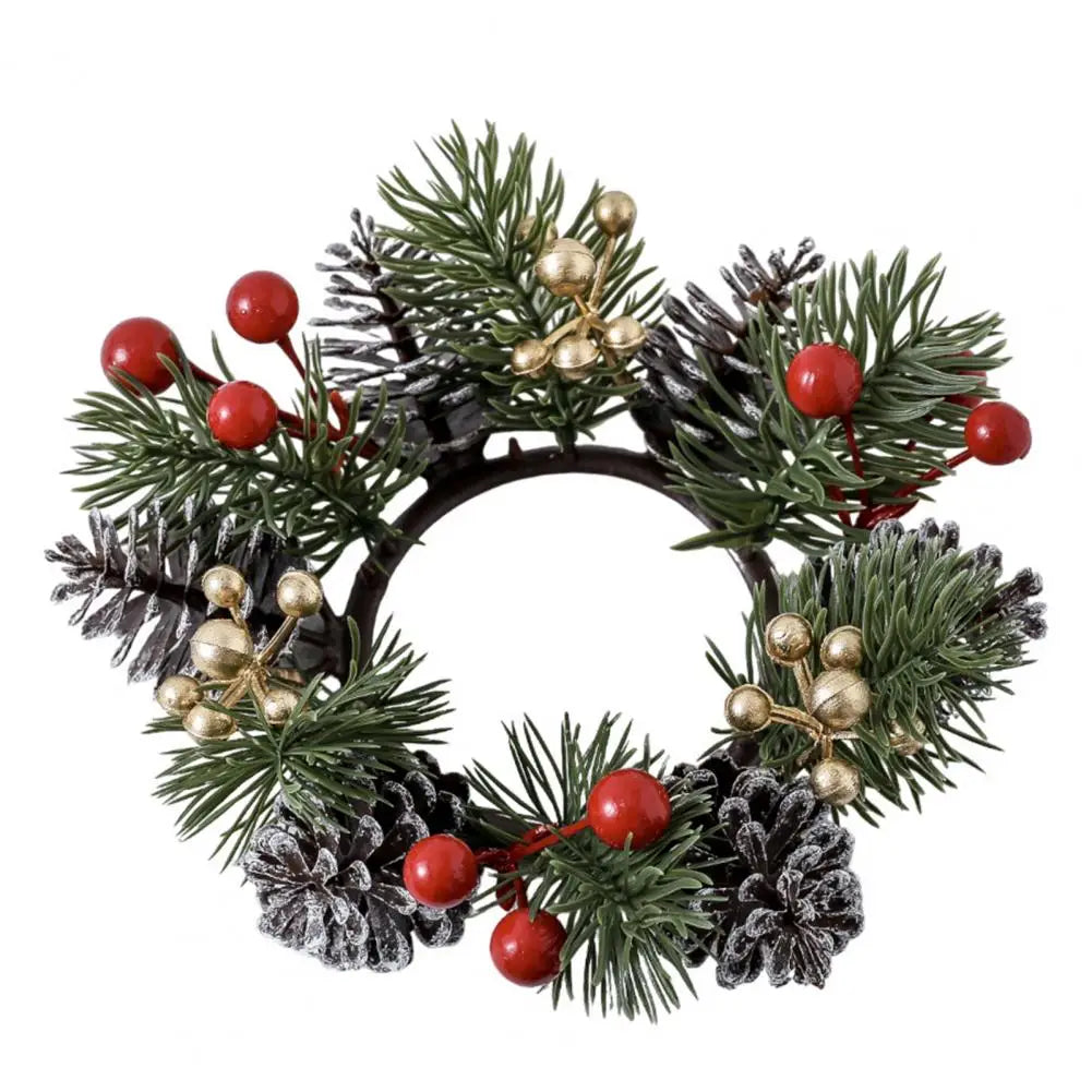 NordicPine Kerzenring | Weihnachtskranz mit Kiefernzapfen & Beeren | Rustikaler Kerzenkranz aus Kiefernnadeln | Festlicher Tischmittelpunkt