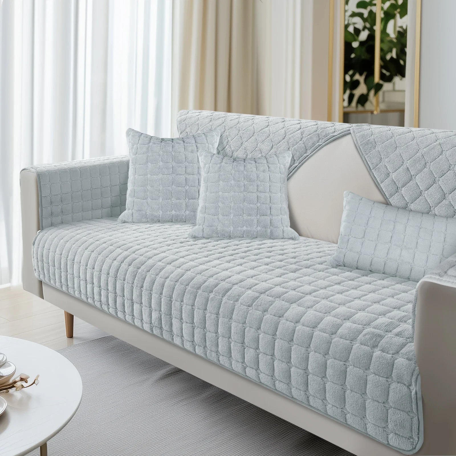 Velvoria | Samtsofa-Schutzbezug | Plüsch, Steppung & Weich | Rutschfester, Waschbarer Möbelbezug für Couch & Ecksofa