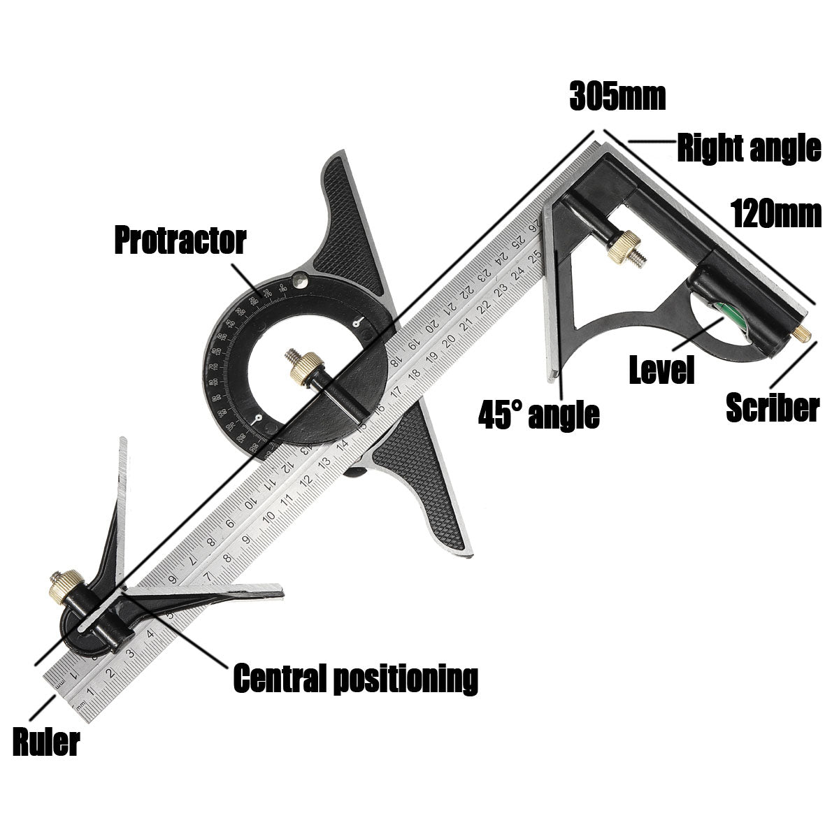 AdjustiRuler - Multifunktionale Kombination aus beweglichem Winkellineal-Set