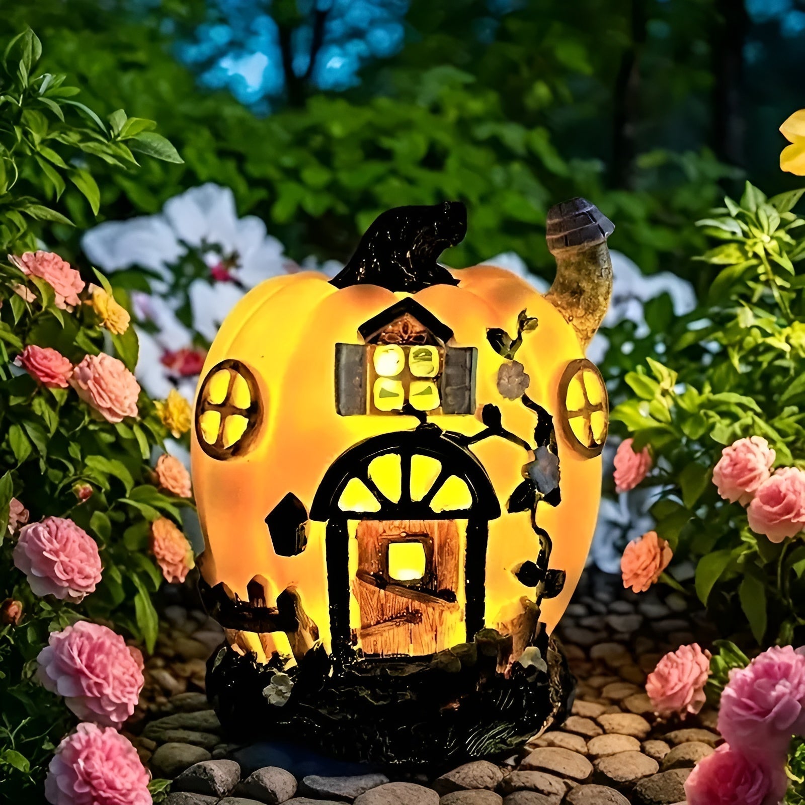Lumipumpa Solar-Kürbis-Haus | LED-Außenleuchte | Wetterfest & Energieeffizient | Ideal für Halloween- & Herbstdekoration