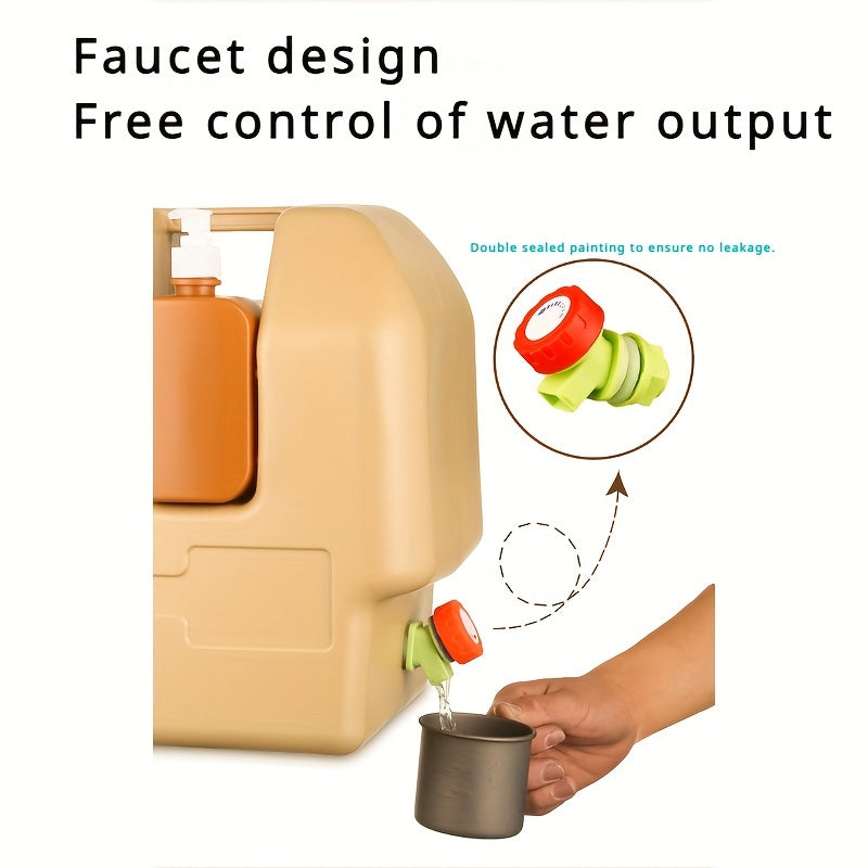HydroGo | Mobiler Wasserkanister mit Hahn | Tragbar, hygienisch, inkl. Seifenhalter | Für Camping, Outdoor & Reisen