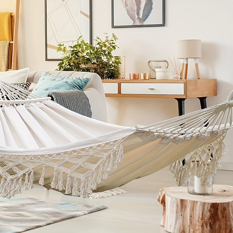 Calyma DuoHammock | Boho-Hängematte für 2 Personen | Weiche Baumwolle & Pompons | Für Innen & Außen