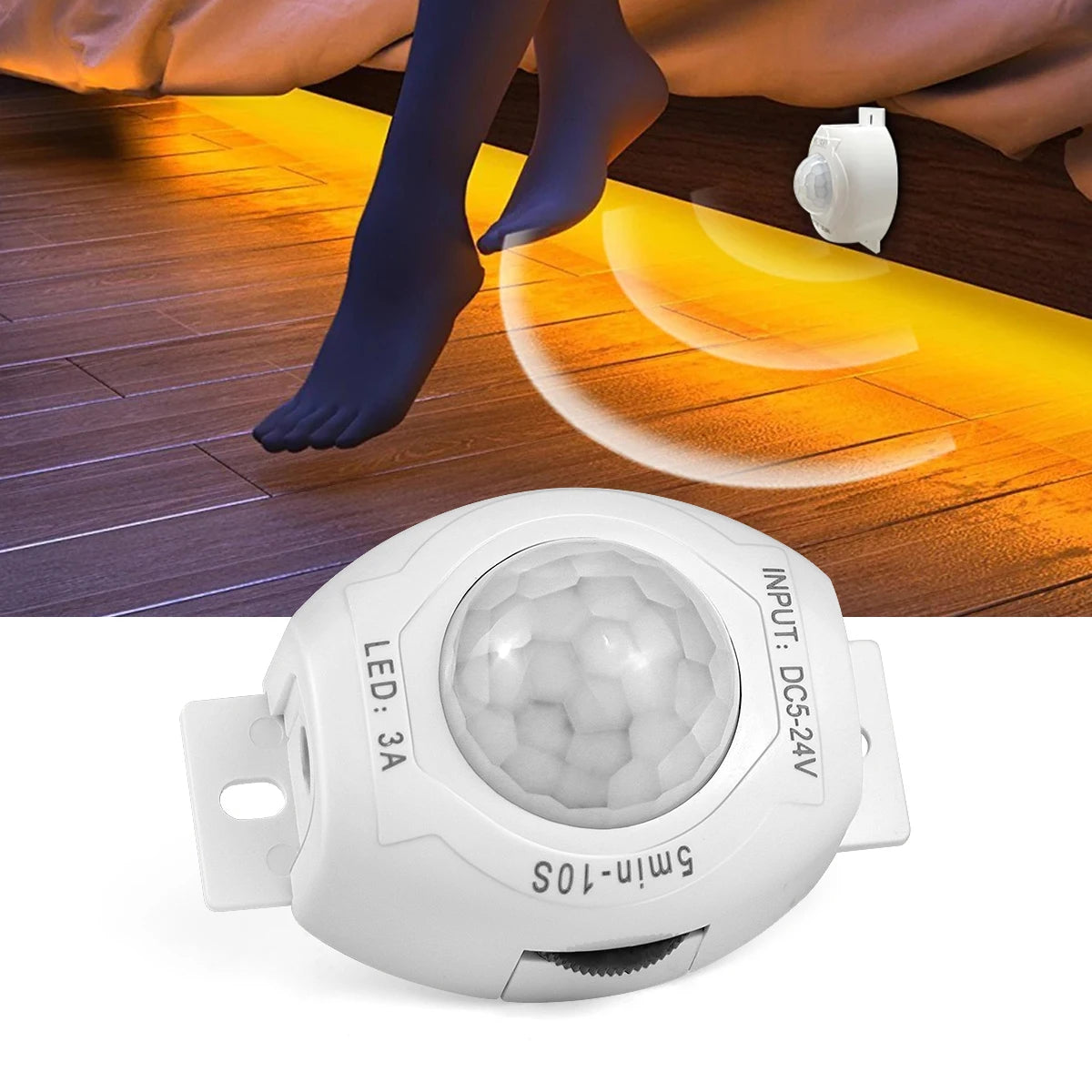 Sensalux PIR-Bewegungsmelder-Schalter | DC 5V–24V | Infrarot-Erkennung | Einstellbare Verzögerungszeit | Geeignet für LED-Streifen & Nachtlichter