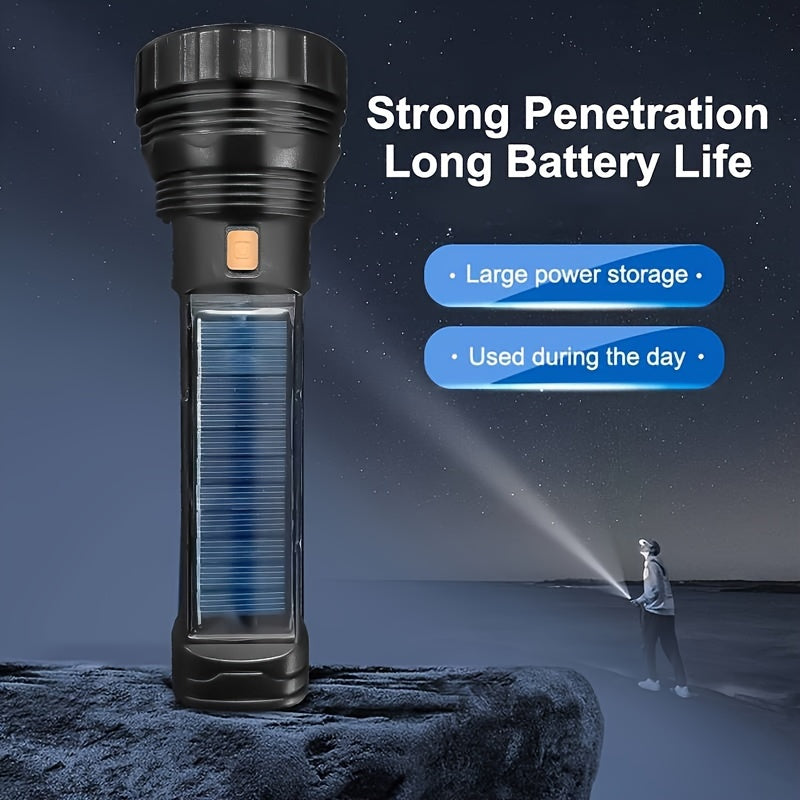 LED-Taschenlampe Solaytor Pro | Solar LumaPower | LED-Taschenlampe Solar & USB | Mit COB-Seitenlicht & Wasserdicht | Perfekt für Outdoor& USB Aufladbar | Mit COB-Seitenlicht | Wasserdicht IP45 | 18 × 6 cm