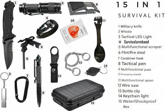 Trekvital | 15-in-1 Survival Kit Für Outdoor & Notfälle | Mit Solarlampe & Tools | Kompakt & Wasserdicht