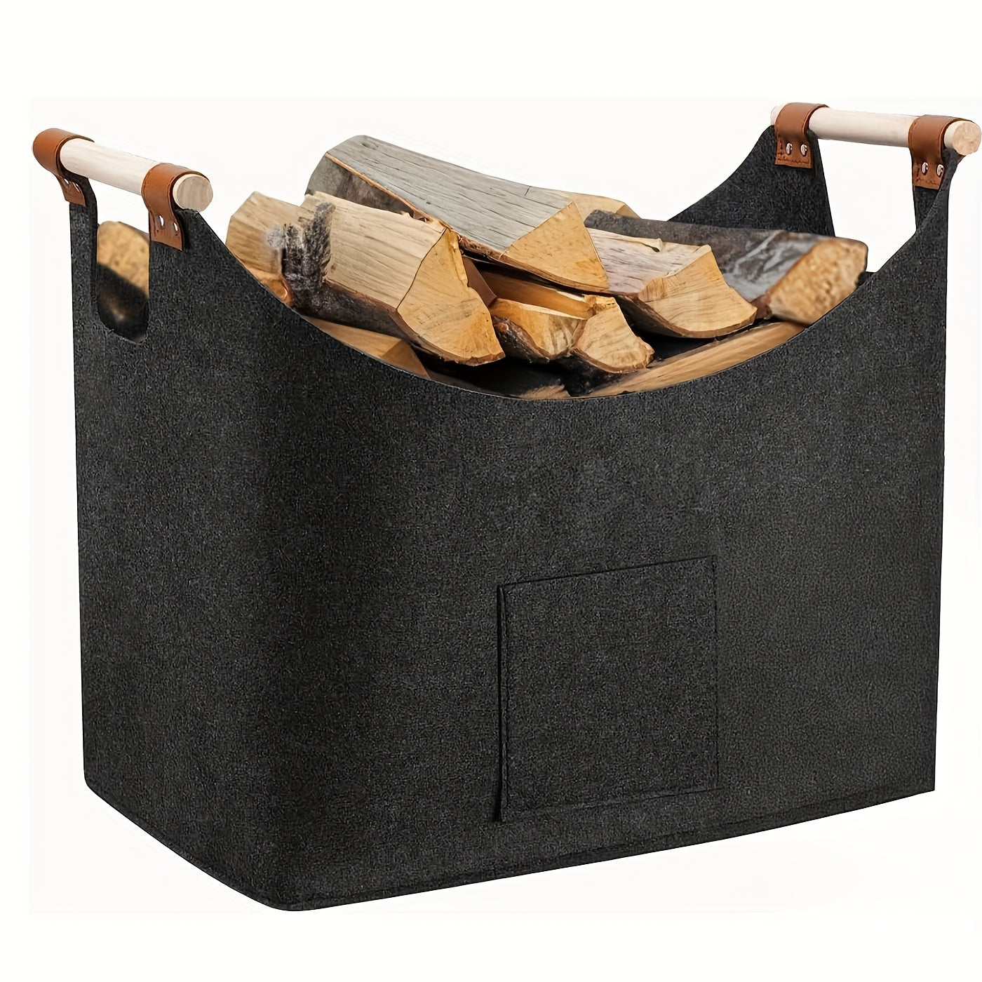 HolzHaven Kaminholzkorb | Filz mit Holzgriffen & Lederdetails | Stilvolle Aufbewahrung | Faltbar & Robust
