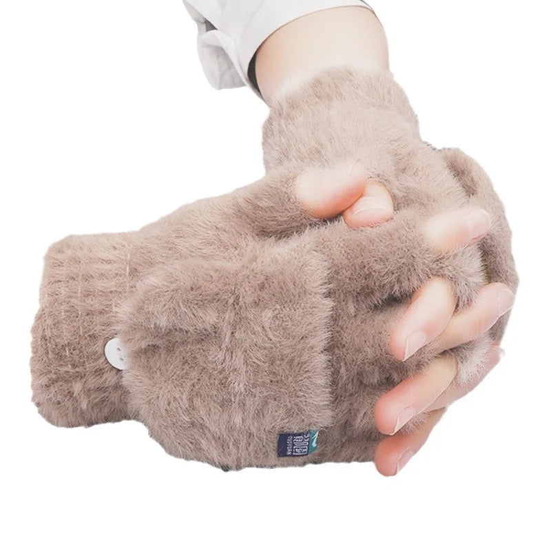 Velvoura Plüsch-Handschuhe für Damen | Fingerlose Fäustlinge mit Klapp-Design | Weich, Warm und Stark Gefüttert | Perfekt für Winter und Outdoor-Aktivitäten