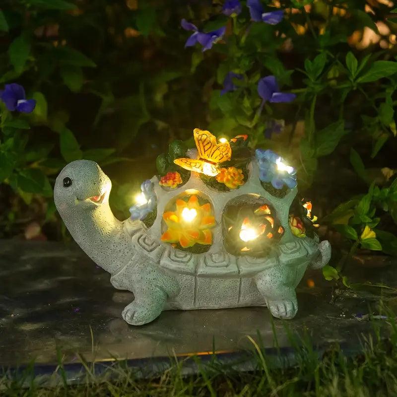 LumoShell Solar Schildkröte | Mit LED & Sukkulenten | Wetterfestes Resin