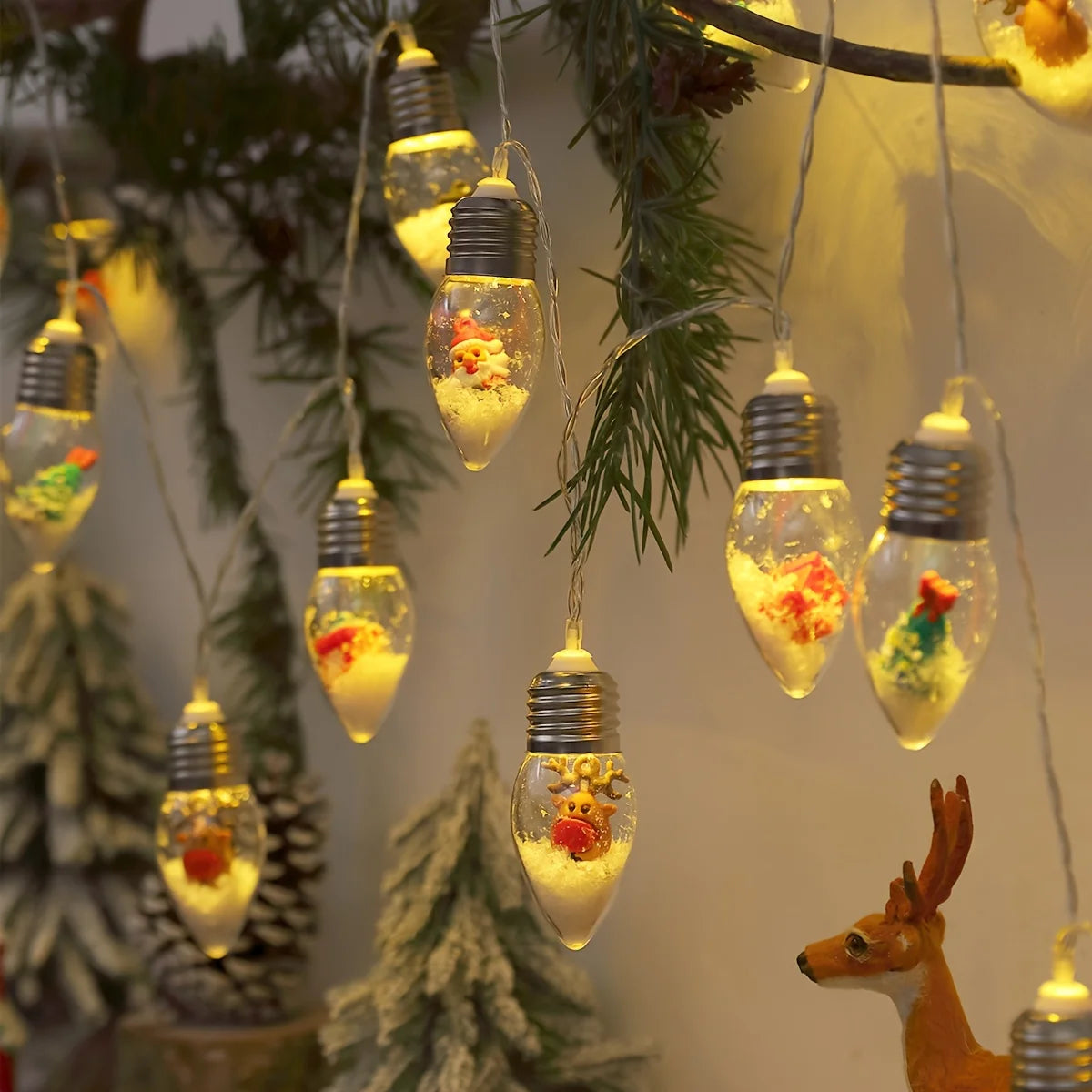 LED-Schneeball-Lichterkette "FrostyGlow" | 2 m Länge | 10 LEDs | Batteriebetrieben | Weihnachts- und Neujahrsdekoration