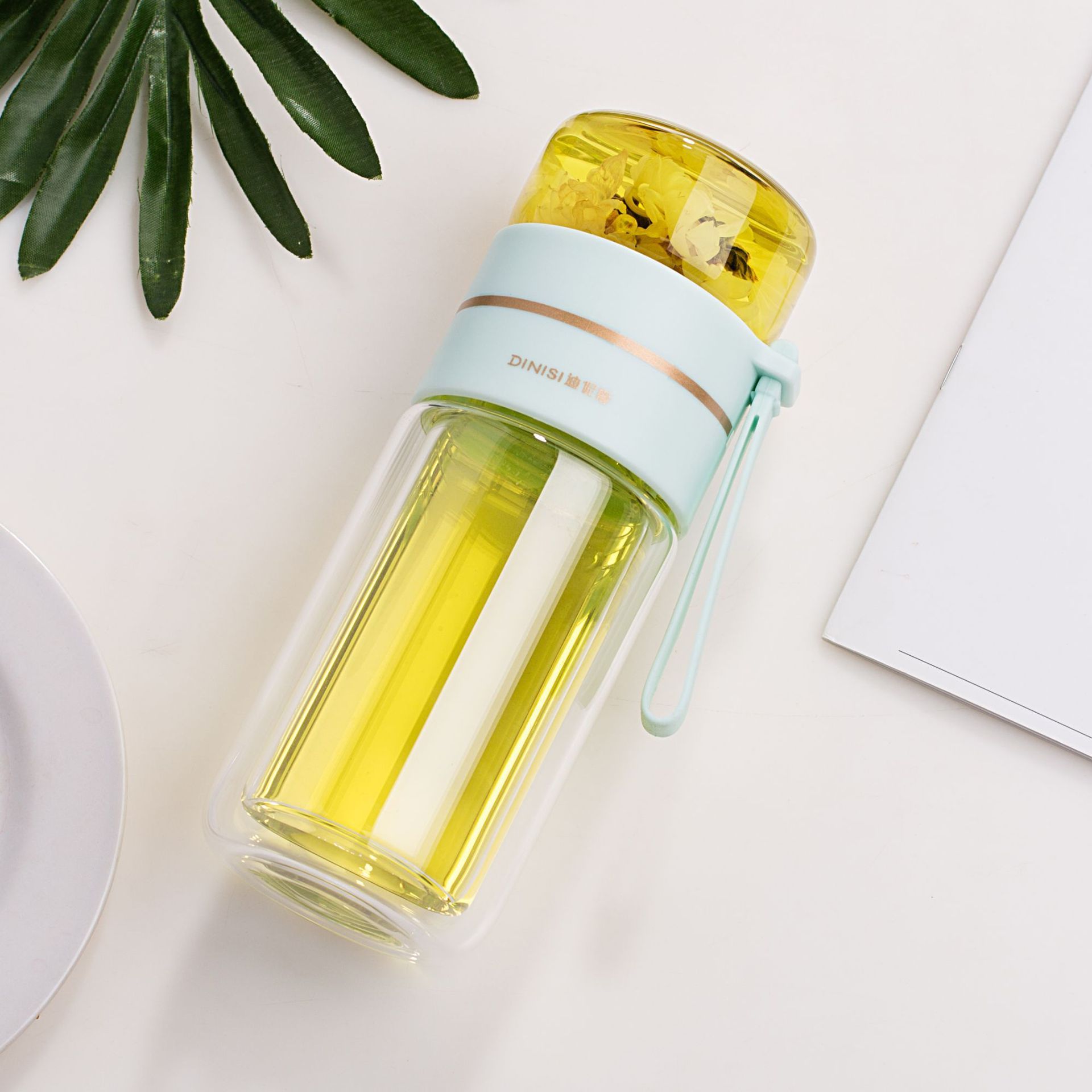 TeaVoyage Infuser | Doppelt isolierte Teeflasche | Auslaufsicher & Stilvoll | 400–450 ml Borosilikatglas
