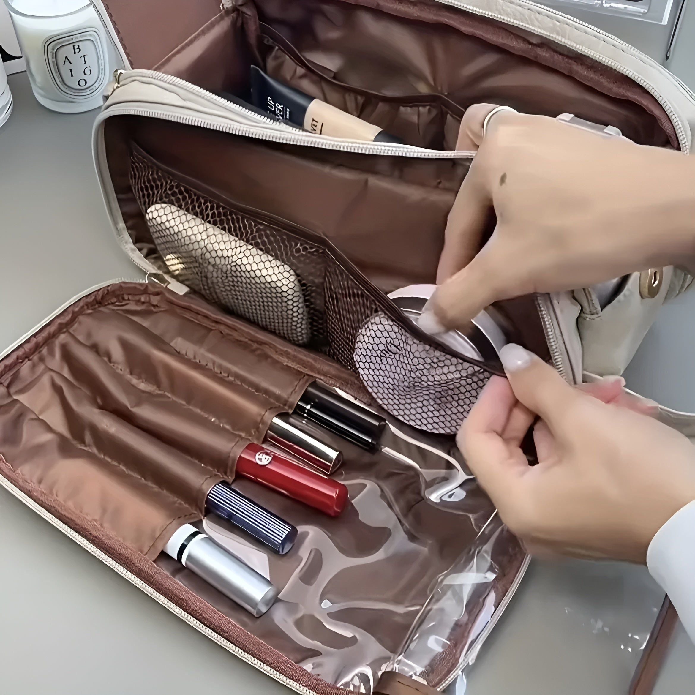 Glamora Kosmetiktasche | Eleganter Make-up Organizer | Wasserabweisendes Nylon | Ideal für Reisen