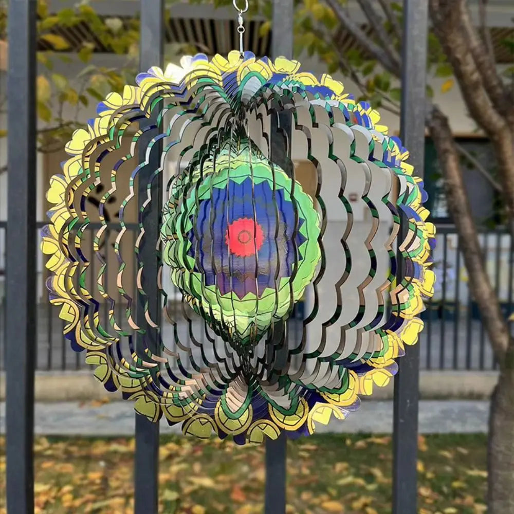 AuraSpin 3D Windspiel | Beruhigender Klang & Bewegung | Wetterfest | Edelstahl & Kunststoff | Für Garten & Balkon