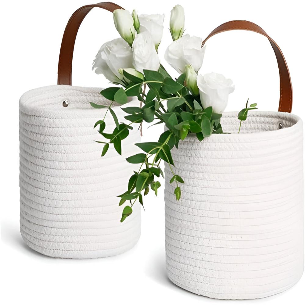 Harmona Hanging Baskets Set | Handgewebt aus Baumwollseil | Für Wanddekoration & Aufbewahrung | 2er-Set