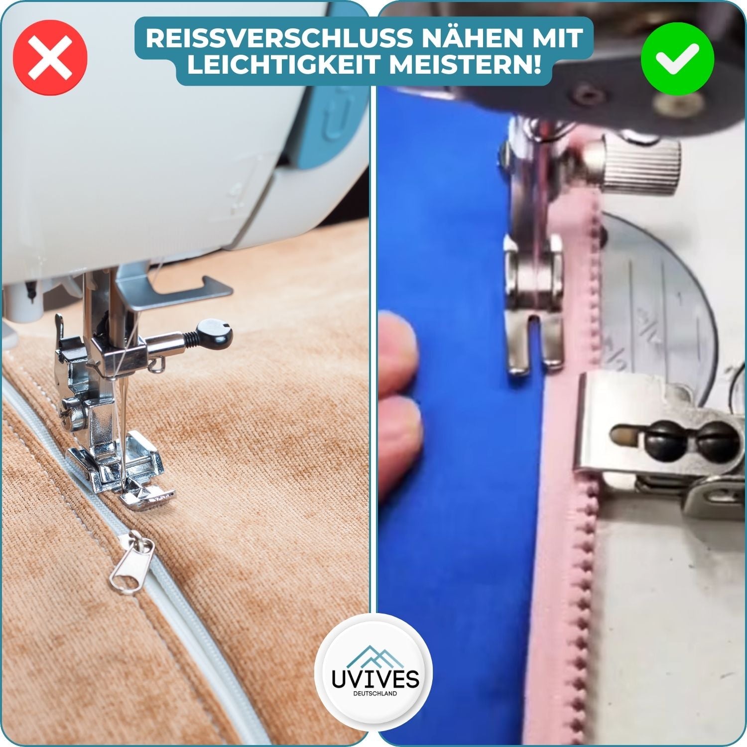 ZipFix™ - Reißverschlussfuß zur Positionierung der Stichlinie