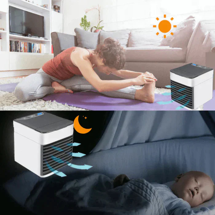 BreezeSphere Mini Klimagerät | 3-in-1 Kühlung & Befeuchtung | Kompakt & Leise | Mit LED-Nachtlicht | Für Zuhause & Büro
