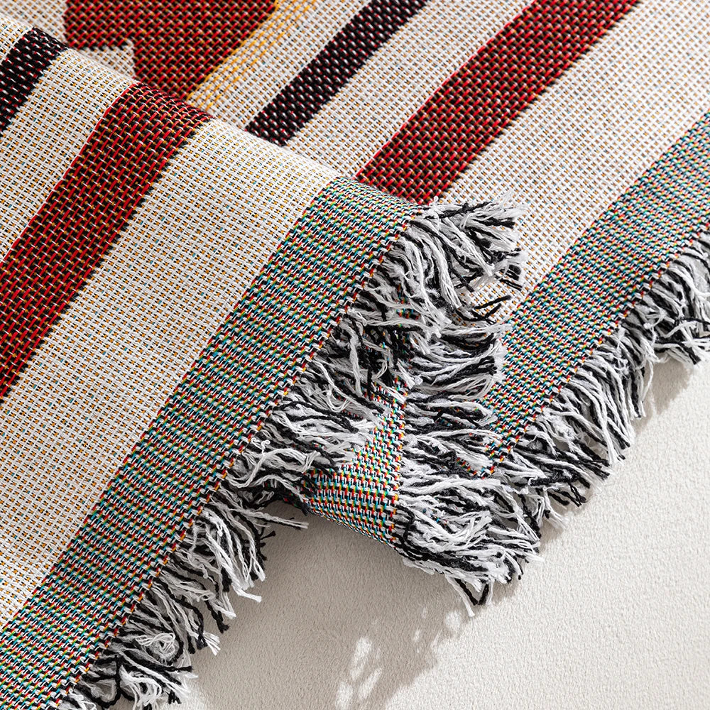 Loomora Boho Sofadecke | Wendbare Decke mit geometrischem Muster | Weiche, atmungsaktive Baumwollmischung mit Fransen