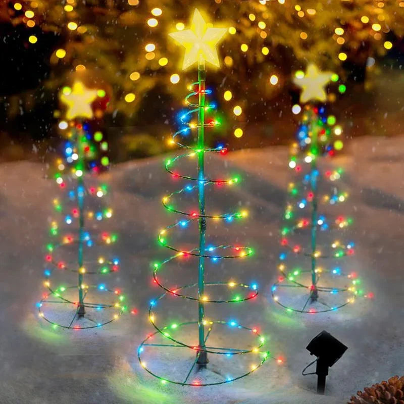 SoluxeTree Solar Weihnachtsbaum Lampe | LED Eisenkunst Ornament | Warmweiß & Mehrfarbig | Wasserdicht & Automatisch Kontrolliert