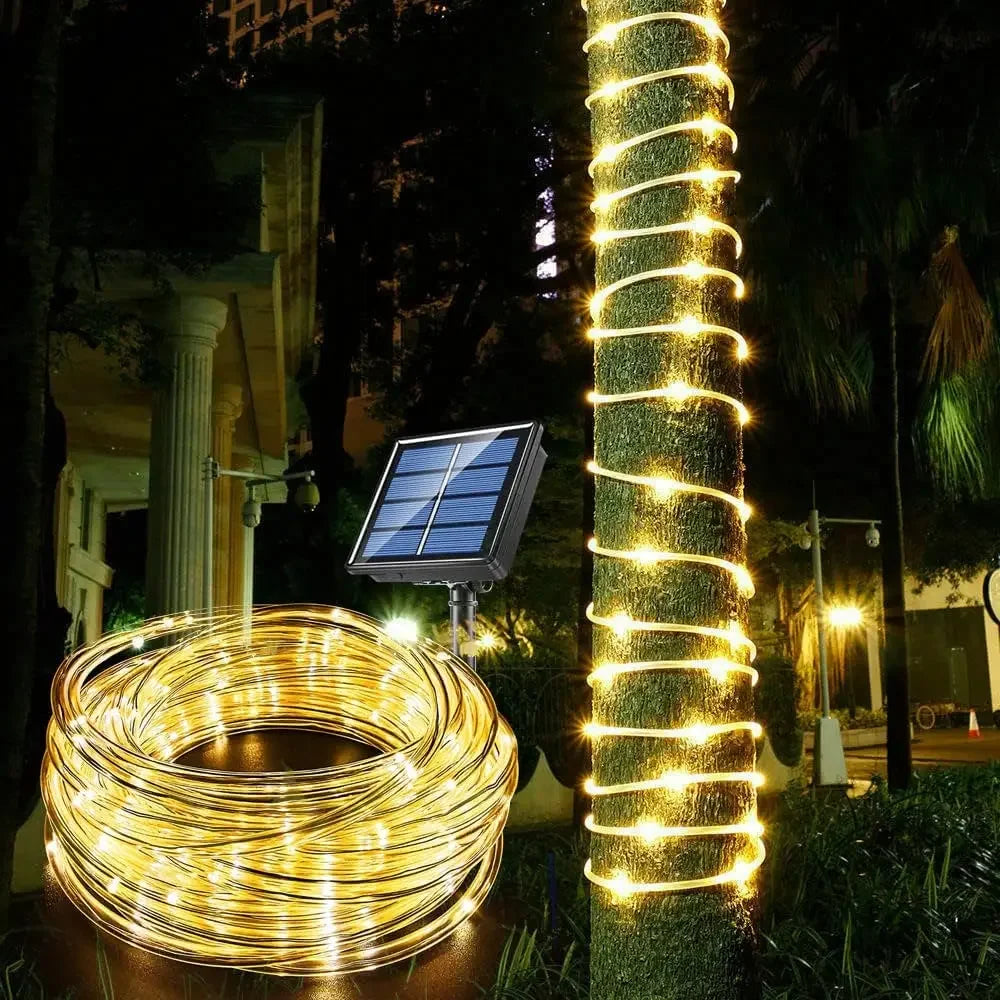Solviera Solar Lichterkette | 300 LED-Leuchtmittel | IP65 Wasserdicht | 8 Lichtmodi | Garten-, Weihnachts- & Partydeko | Warmweiß / Weiß / Mehrfarbig
