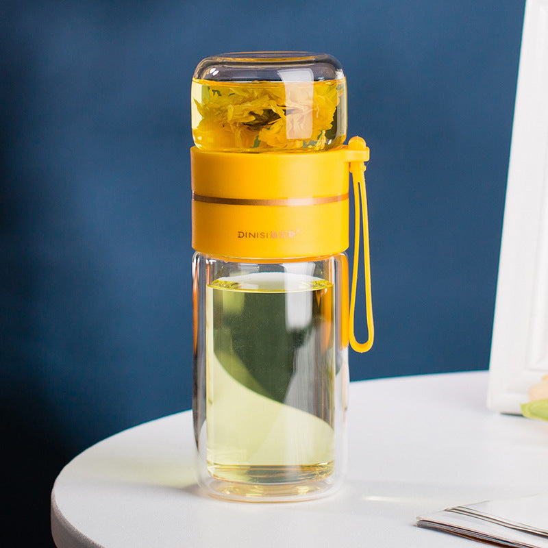 TeaVoyage Infuser | Doppelt isolierte Teeflasche | Auslaufsicher & Stilvoll | 400–450 ml Borosilikatglas