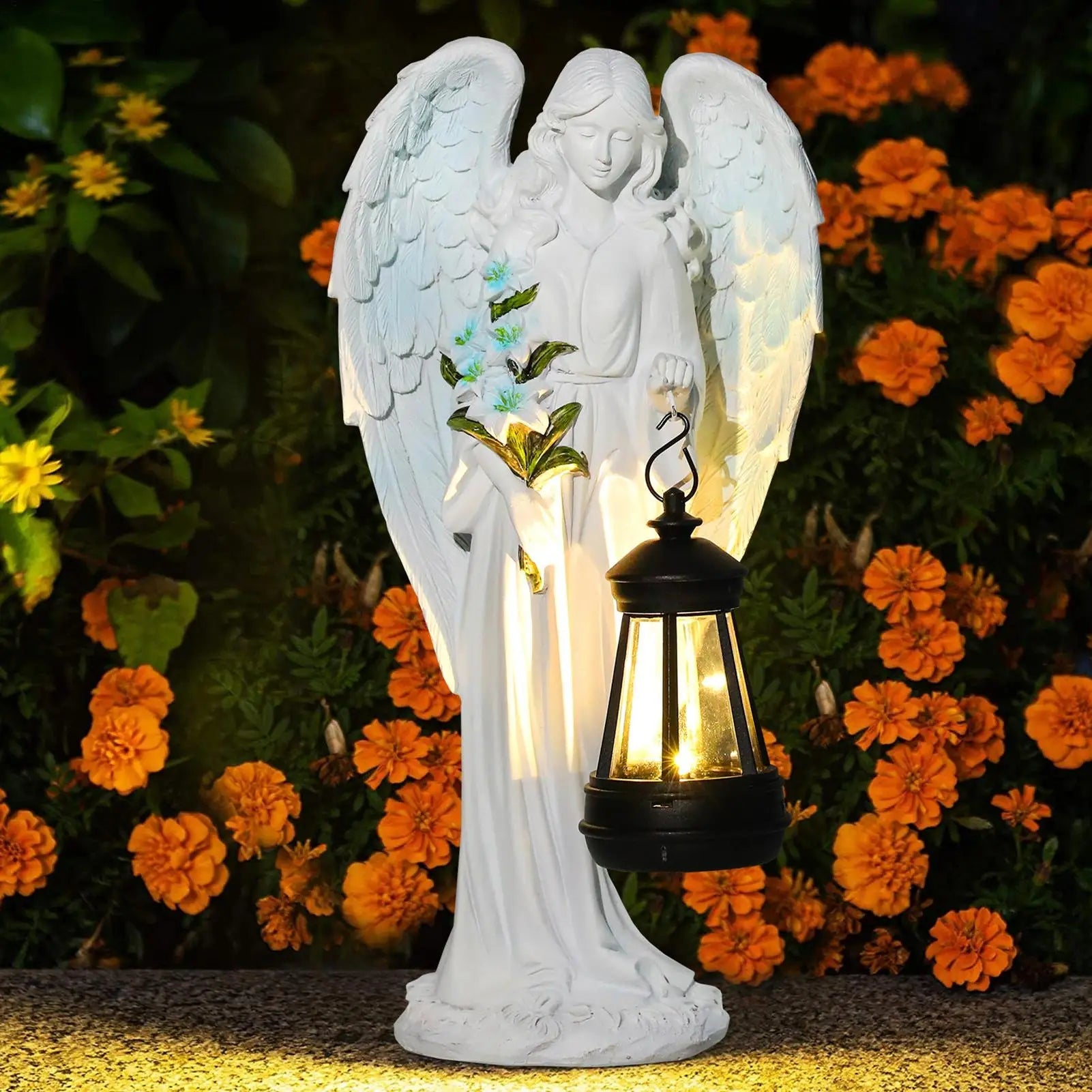 Auralis | Solar Engel Statue | Wetterbeständig & Beleuchtet | 20 × 10 × 8 cm | Harz Garten-, Terrassen- & Gedenkornament