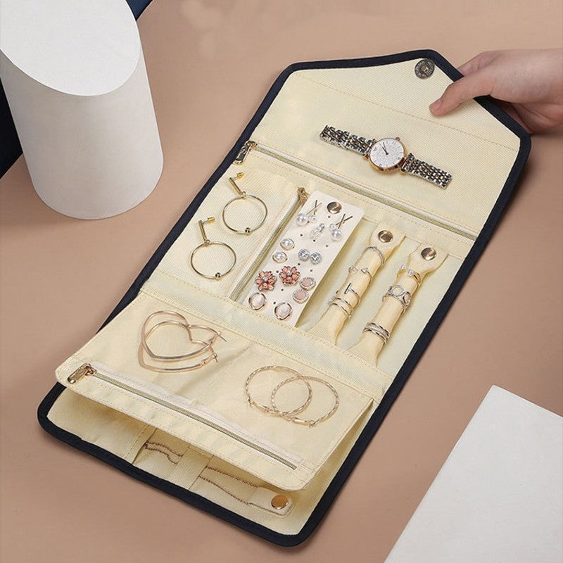 Lunavia Schmuckbeutel | Faltbarer Reiseorganizer | Kratzfestes & Verhedderungsfreies Design | Beigefarbener Samt