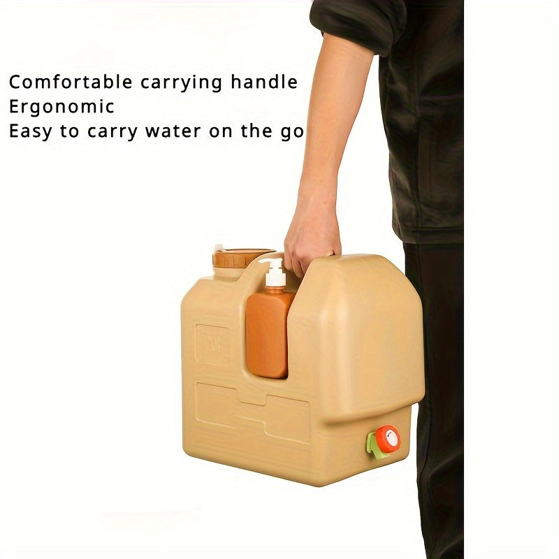 HydroGo | Mobiler Wasserkanister mit Hahn | Tragbar, hygienisch, inkl. Seifenhalter | Für Camping, Outdoor & Reisen
