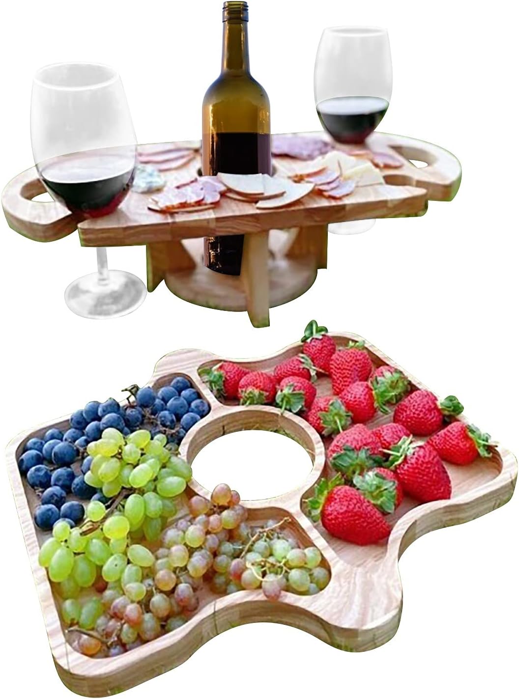 Lunavino | Faltbarer Obst- & Weintisch | Natürliches Holzdesign | Picknick, Garten & Camping