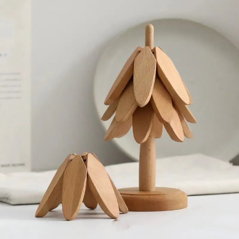 LeafyNest - Holzbaum-Klappuntersetzer-Set [Letzter Tag Rabatt]